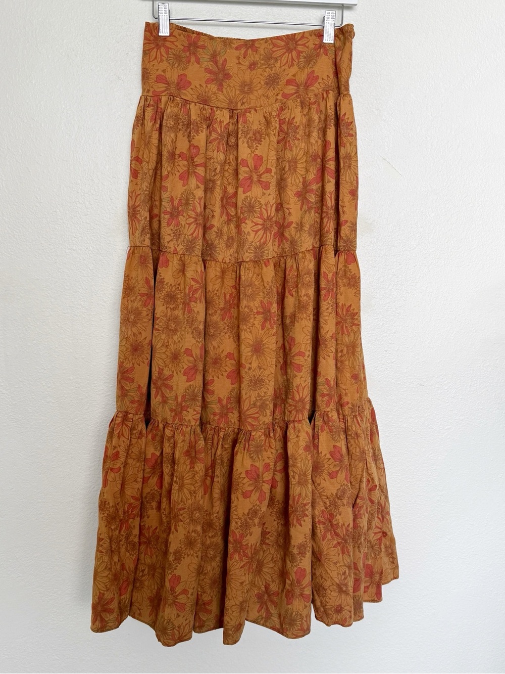 Free People Kerrigan Floral Tiered Maxi Skirt Boho Orange M - Picture 12 of 13